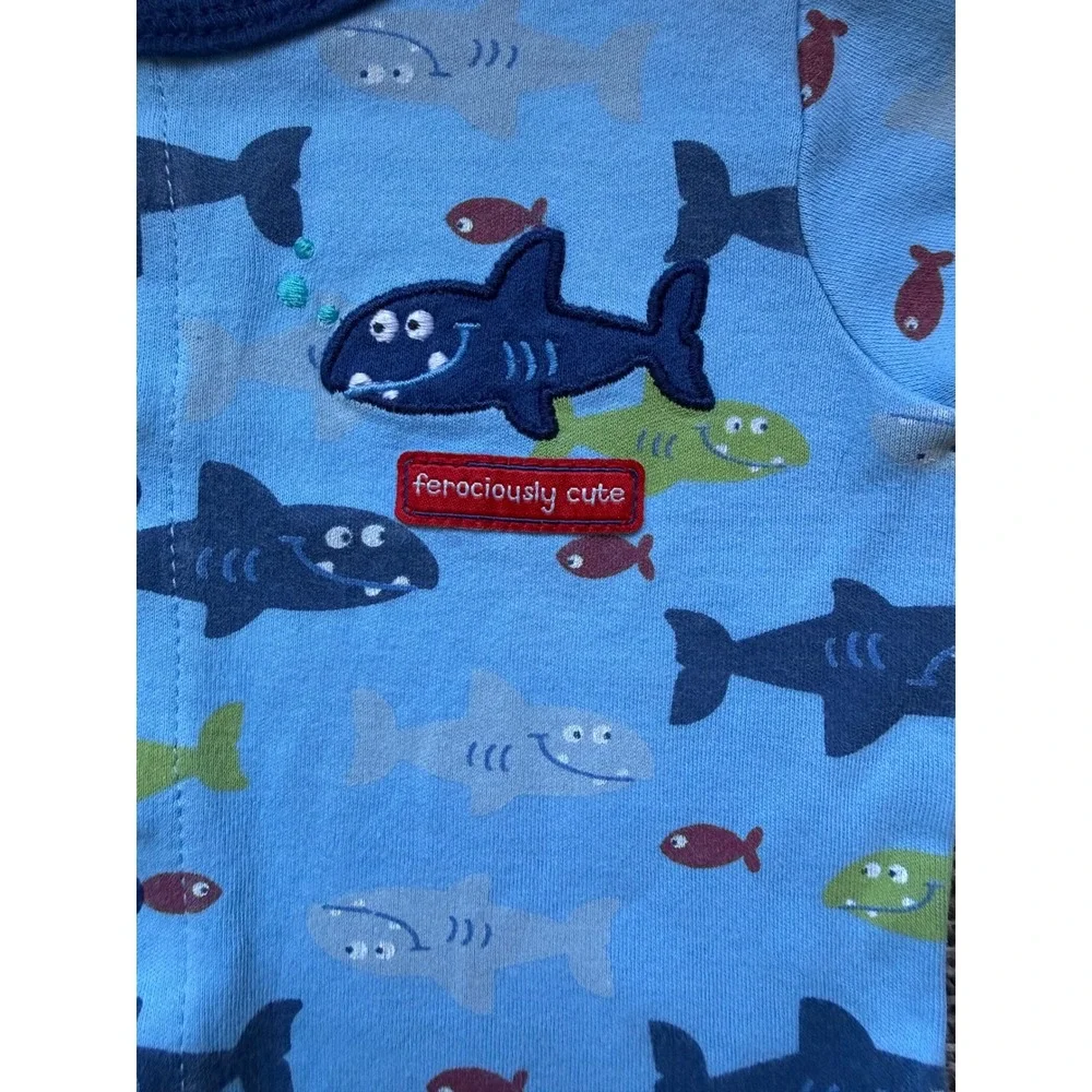 Carter's vintage Bodysuit 9 Months Blue Short Sleeve Shark stitched